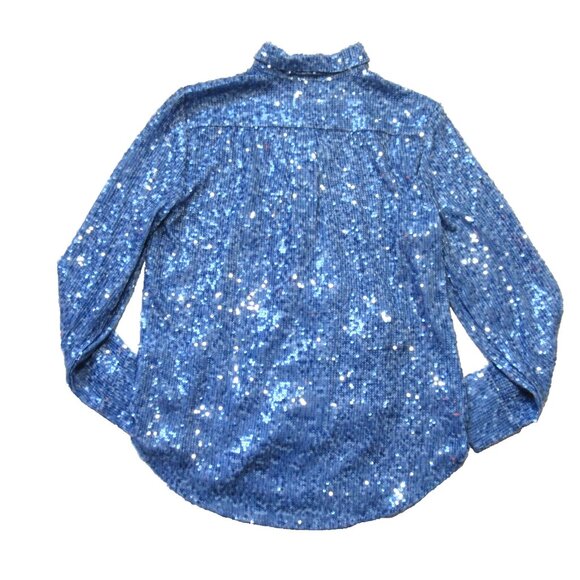 NWT J.Crew Collection Classic-fit Sequin Shirt in Pale Cerulean Blue Blouse 6 - Picture 7 of 11